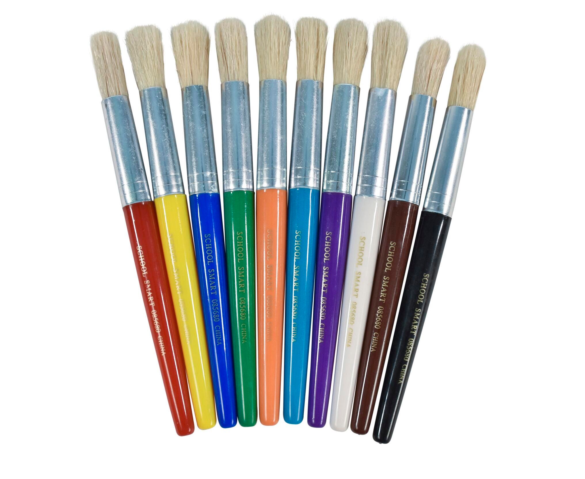 School Smart Stubby Plastic Handle Paint Brushes, 7-1/2 Inches, Assorted Colors, Set of 10 085680